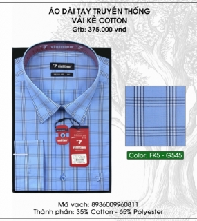 Áo Dài Tay Truyền Thống Vải Kẻ Cotton - G545
