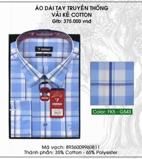 Áo Dài Tay Truyền Thống Vải Kẻ Cotton - G543