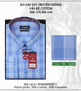 Áo Dài Tay Truyền Thống Vải Kẻ Cotton - G544