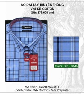 Áo Dài Tay Truyền Thống Vải Kẻ Cotton - G546