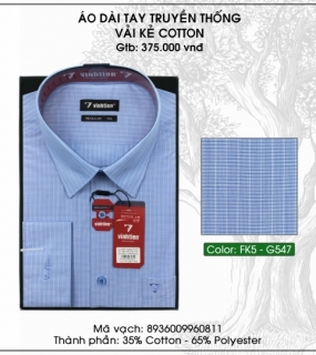 Áo Dài Tay Truyền Thống Vải Kẻ Cotton - G547