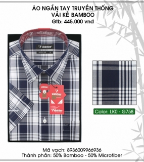 Áo Ngắn Tay Truyền Thống Vải Kẻ Bamboo - G758
