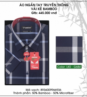 Áo Ngắn Tay Truyền Thống Vải Kẻ Bamboo - G684