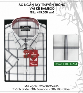 Áo Ngắn Tay Truyền Thống Vải Kẻ Bamboo - G714