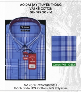 Áo Dài Tay Truyền Thống Vải Kẻ Cotton - G552