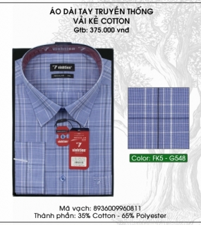 Áo Dài Tay Truyền Thống Vải Kẻ Cotton - G548