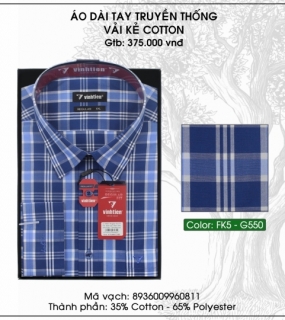 Áo Dài Tay Truyền Thống Vải Kẻ Cotton - G550