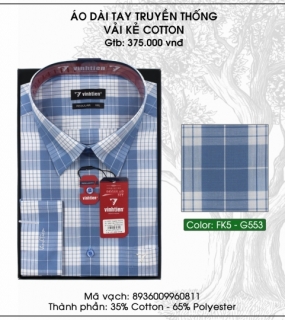Áo Dài Tay Truyền Thống Vải Kẻ Cotton - G553
