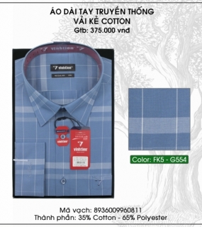 Áo Dài Tay Truyền Thống Vải Kẻ Cotton - G554