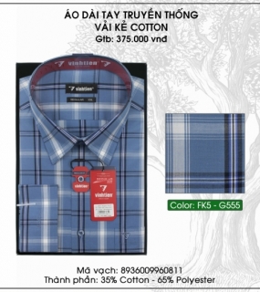 Áo Dài Tay Truyền Thống Vải Kẻ Cotton - G555