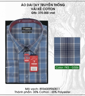 Áo Dài Tay Truyền Thống Vải Kẻ Cotton - G556