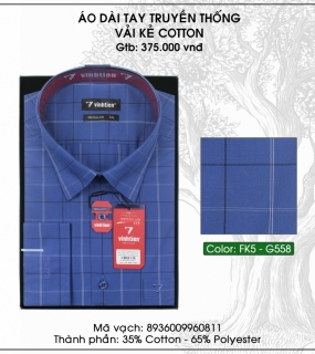 Áo Dài Tay Truyền Thống Vải Kẻ Cotton - G558