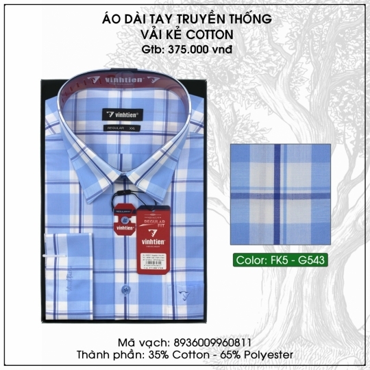 Áo Dài Tay Truyền Thống Vải Kẻ Cotton - G543