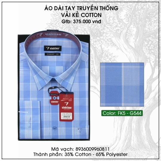 Áo Dài Tay Truyền Thống Vải Kẻ Cotton - G544