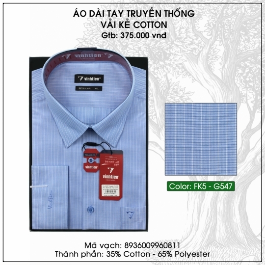 Áo Dài Tay Truyền Thống Vải Kẻ Cotton - G547