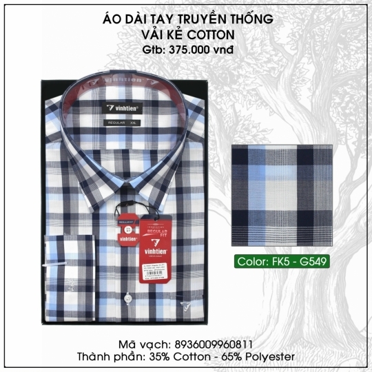 Áo Dài Tay Truyền Thống Vải Kẻ Cotton - G549