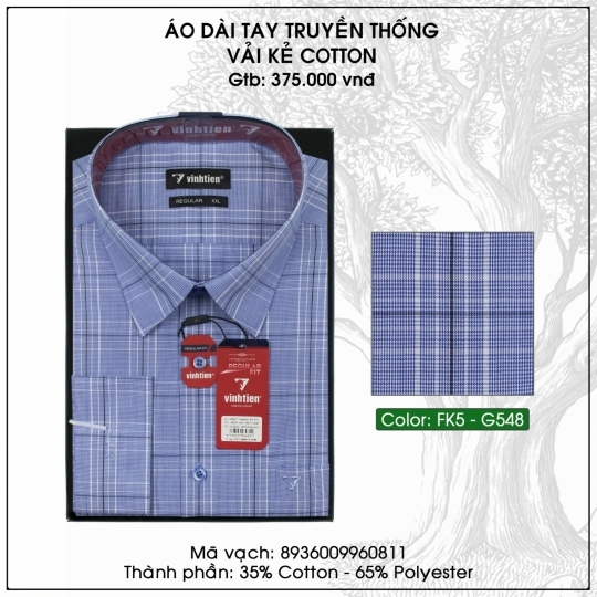 Áo Dài Tay Truyền Thống Vải Kẻ Cotton - G548