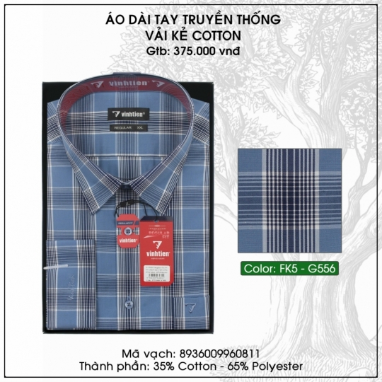 Áo Dài Tay Truyền Thống Vải Kẻ Cotton - G556